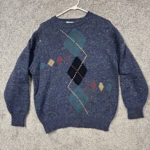Vintage 80s 90s Brian MacNeil Sweater L Argyle Mohair Wool Preppy Light Academia